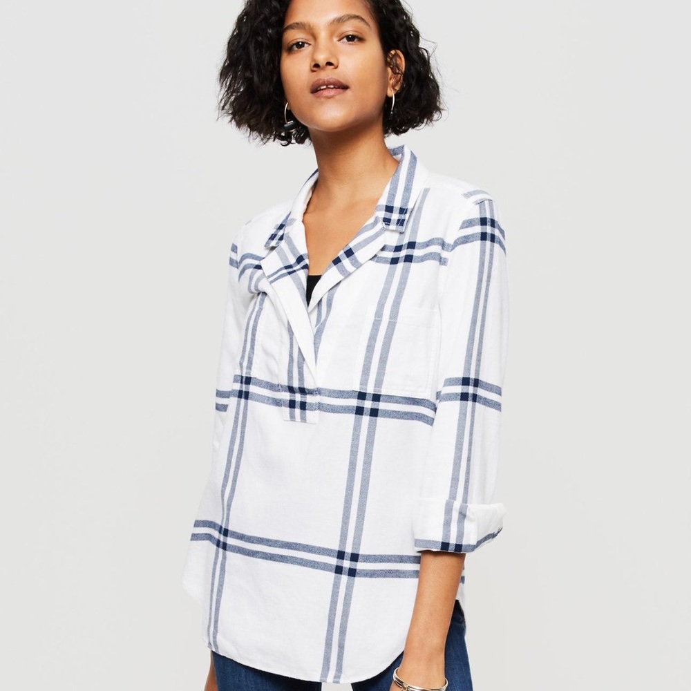 Lou & Grey Notch Collar Flannel Top